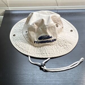 FT. LAUDERDALE, FL Beige Wide Brim Cotton Hat Embroidered Chin Strap Ventilation